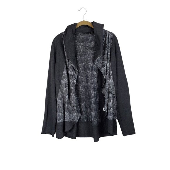 Prana Graceful Wrap Hooded Cardigan Gray Moon Rock Open Front Womens Size Medium - Picture 1 of 6